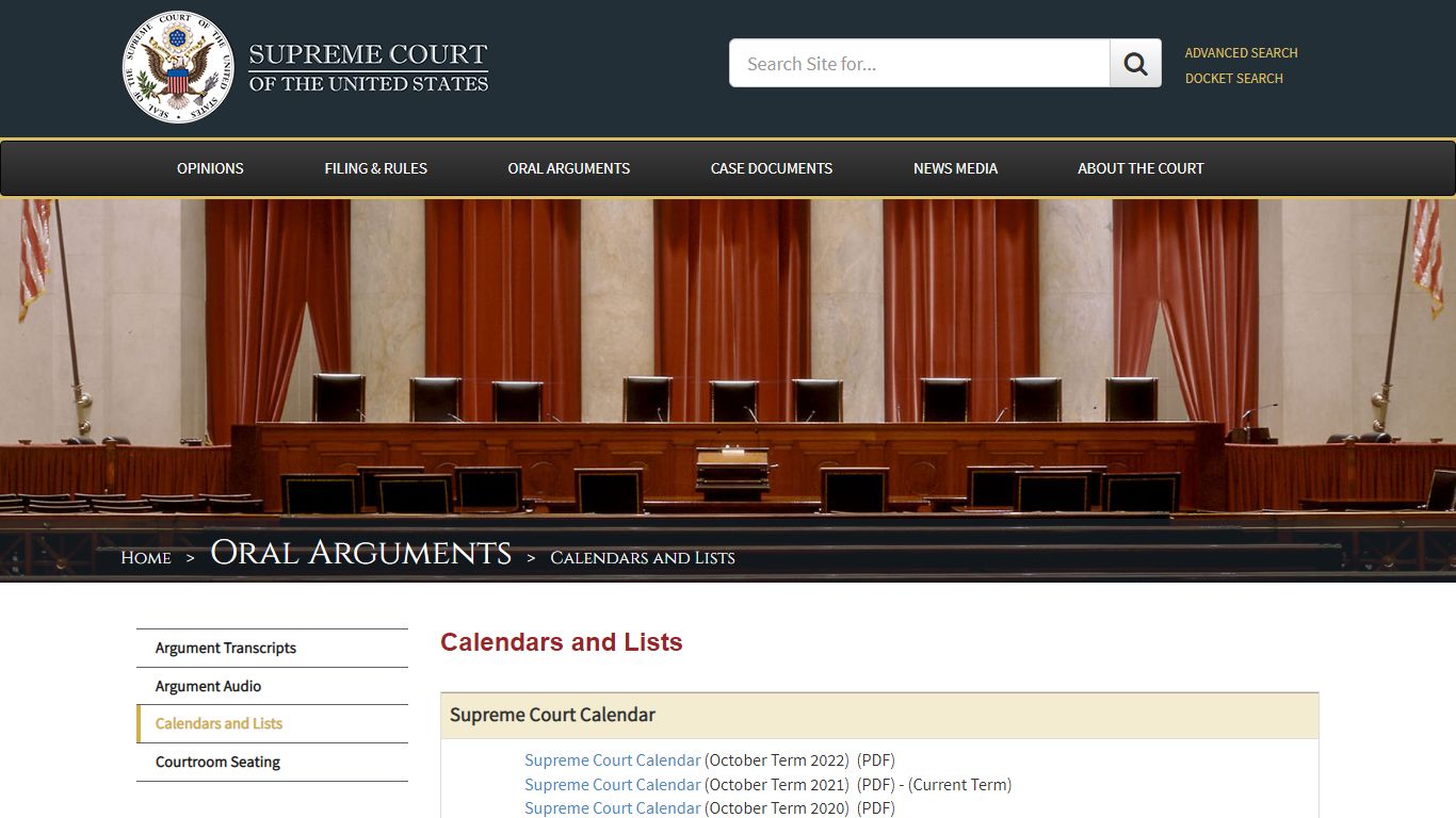 Calendars and Lists - Supreme Court of the United States